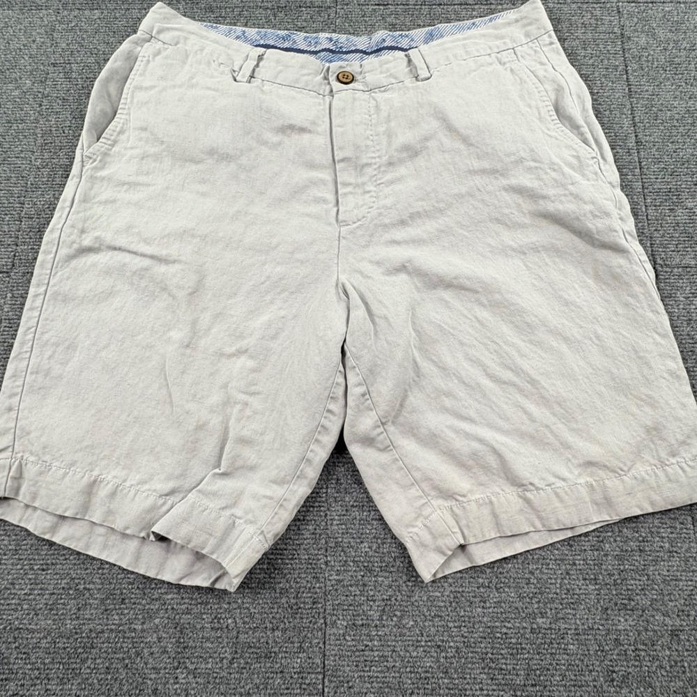 Tommy Bahama Mens 33 Silk Linen Blend Flat Front Shorts Gray Casual Island Life